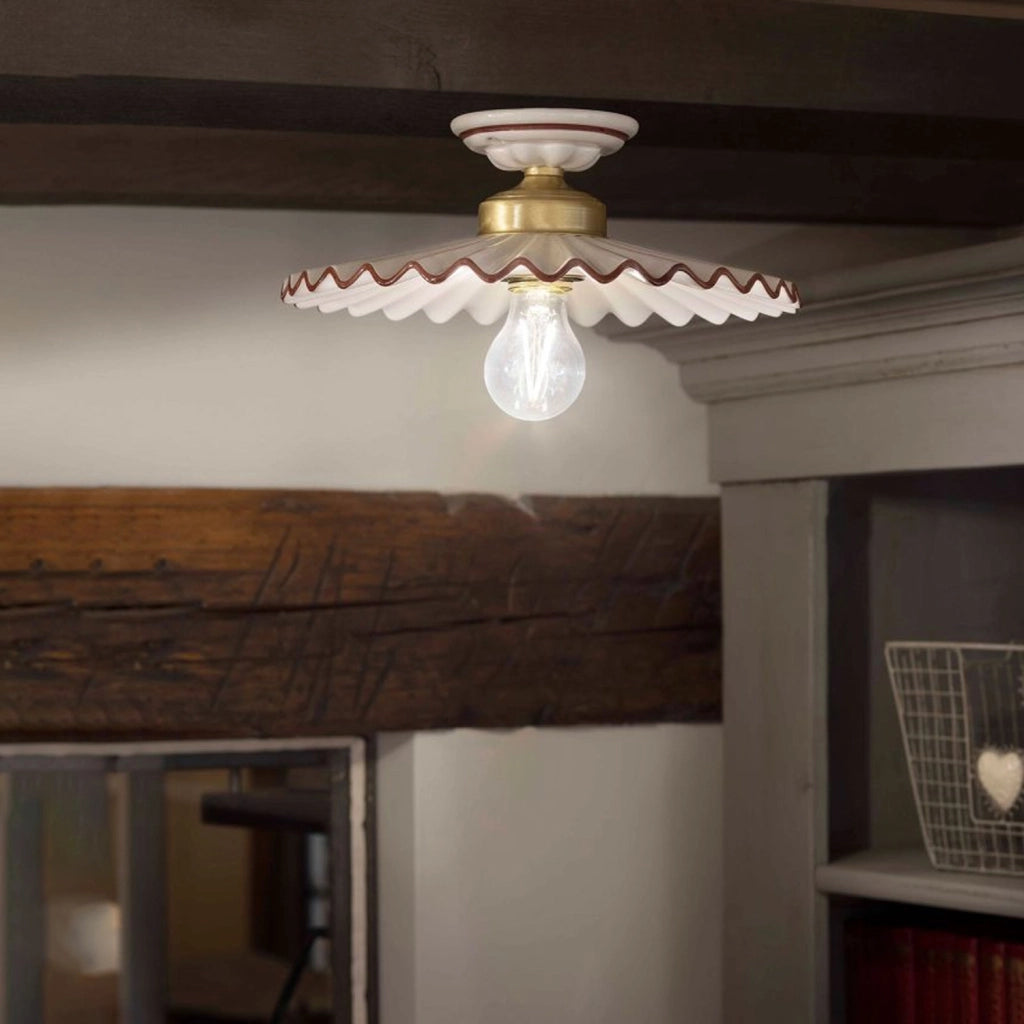 Plafoniera Classica L&aposAquila Ottone E Ceramica Decorato Diam. 31Cm Luce E27