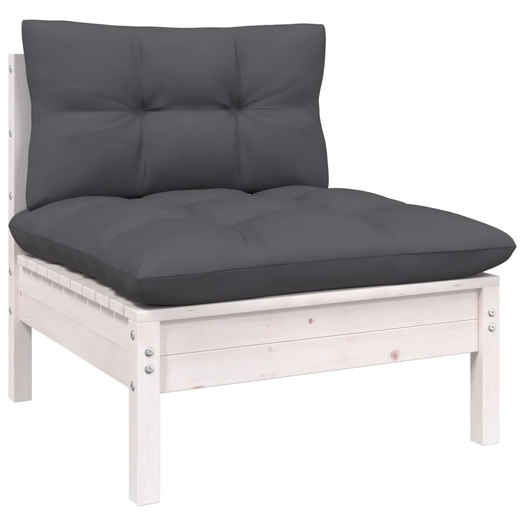 Set Divani da Giardino 6 pz con Cuscini Bianchi Legno di Pino 3096317