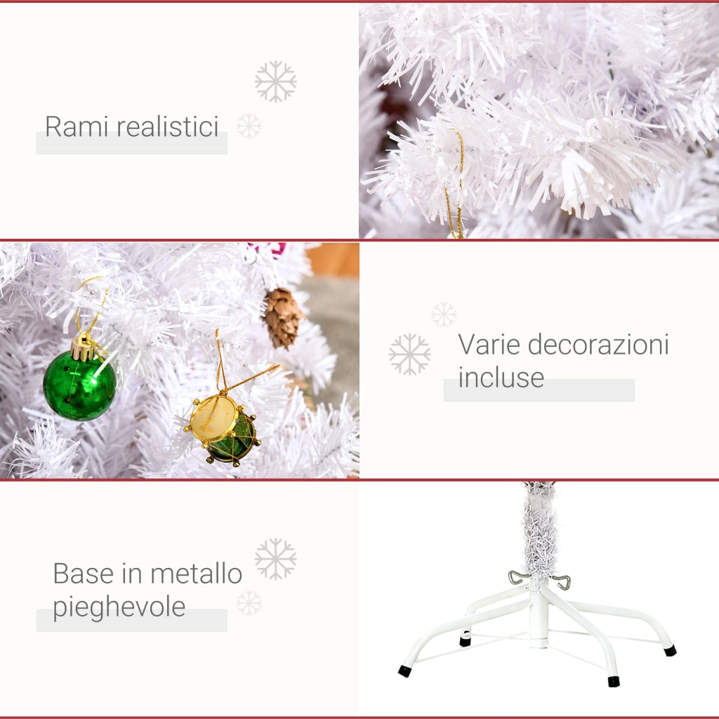 Albero di Natale Artificiale 150 cm 680 Rami Addobbato Bianco