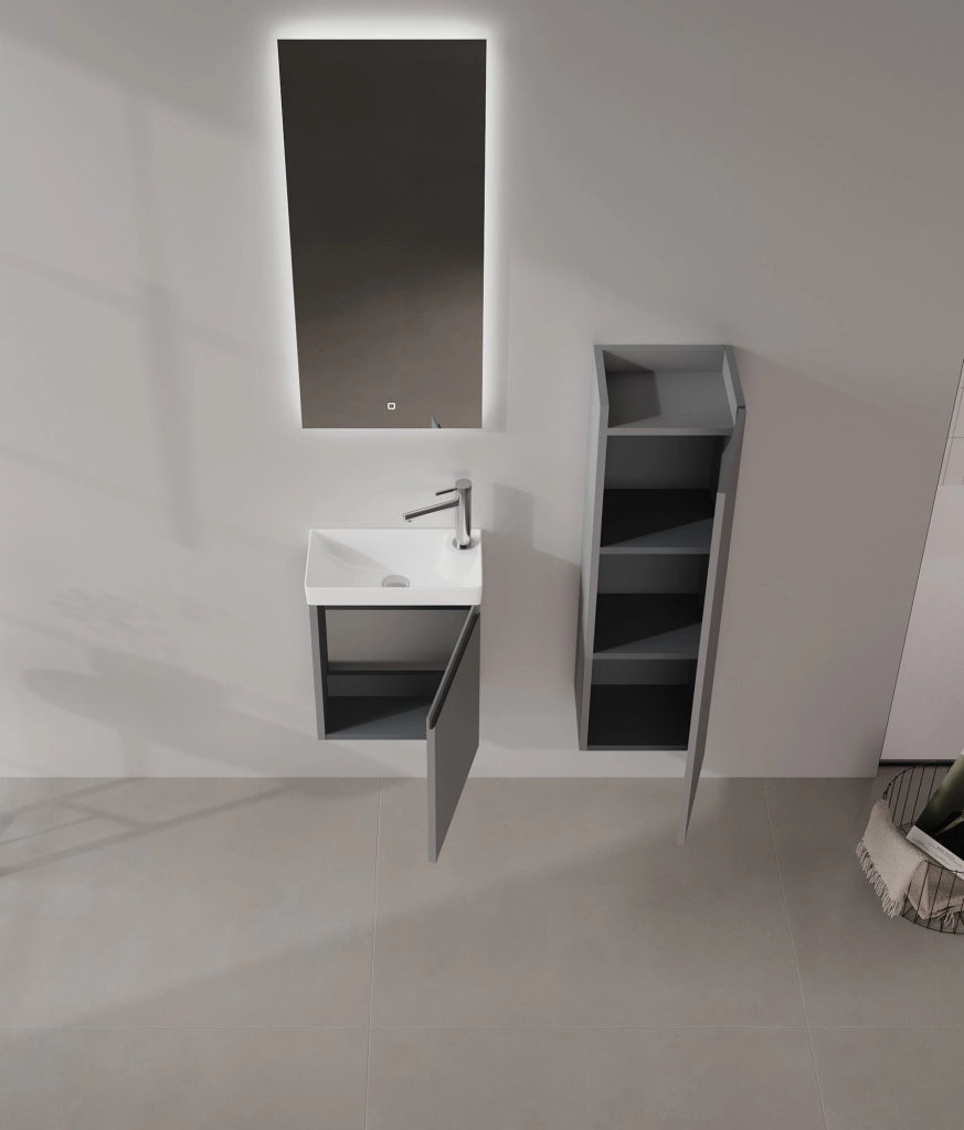 Set mobile lavabo con specchio (2 pezzi) "Ferla 40" - 40 x 22 x 50 cm - Grigio opaco