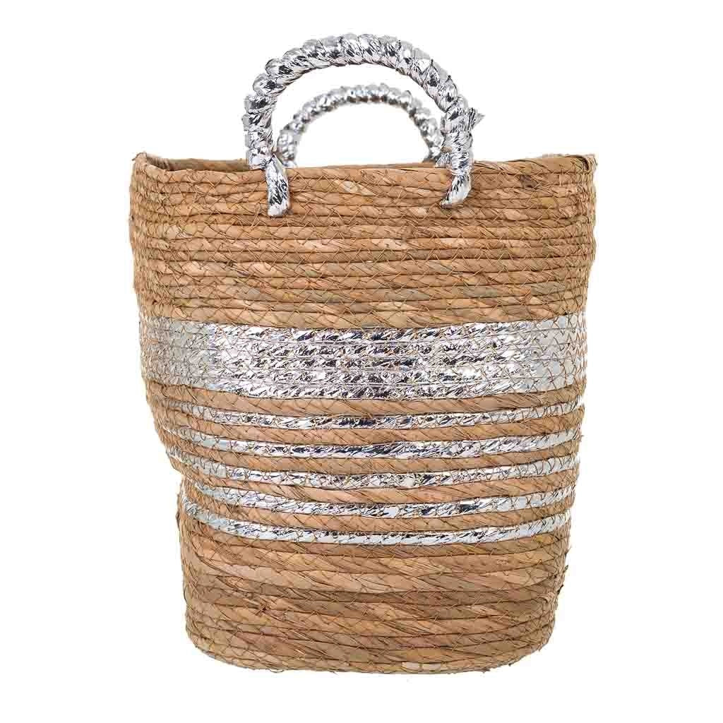 Navicella in fibra naturale foderata marrone 37x28x28h
