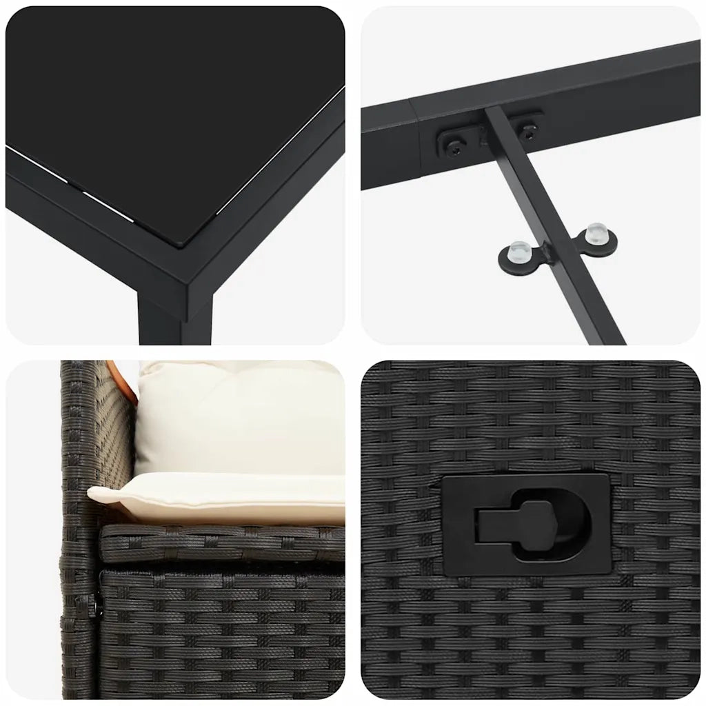 Set da Pranzo per Giardino con cuscino 5 pcs Nero polyrattan 3379606