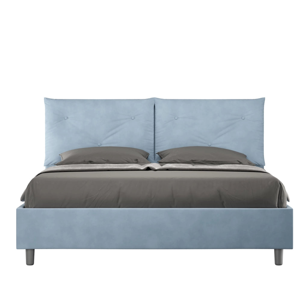 BS COM Letto queen size con rete imbottito 150x210 microfibra azzurro Large