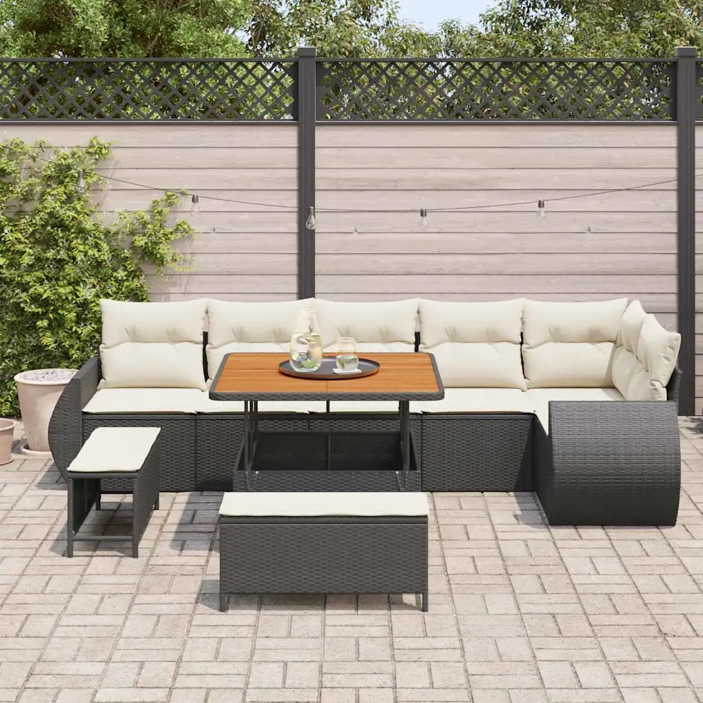 Set Divano da Giardino 9 pcs Nero polyrattan 3361885