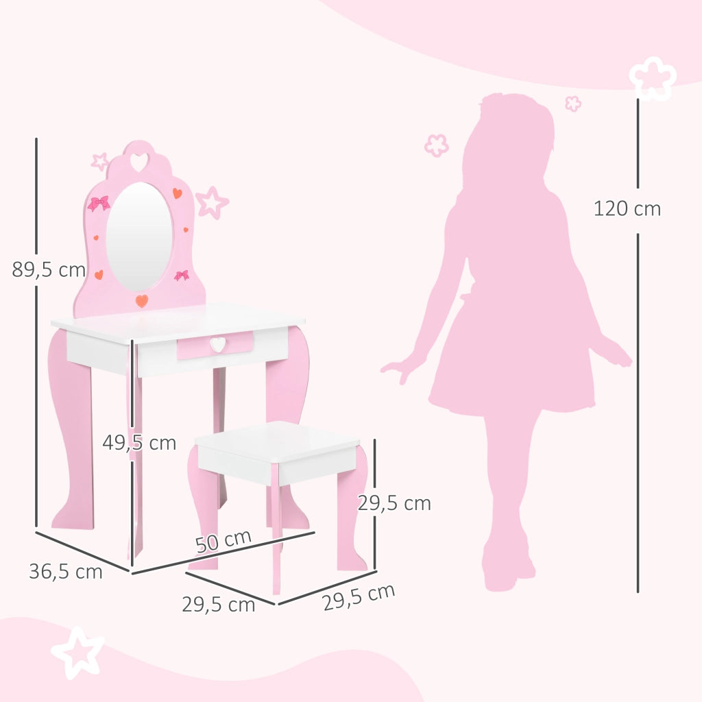 Tocador per bambini con specchio e sgabello ¨C zephmum ¨C rosa 50x36,5x89,5cm