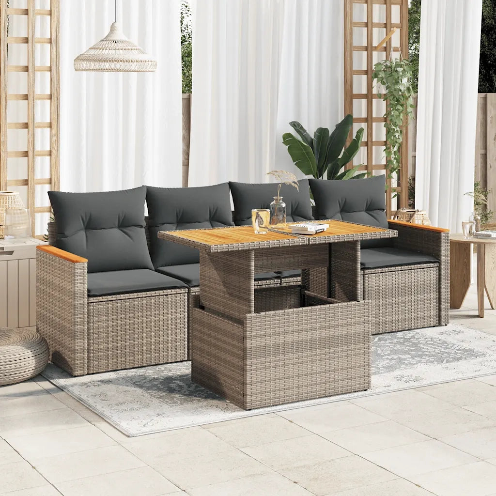 Set Divano Giardino 5 pz con Cuscini Grigio Polyrattan Acacia 3327434
