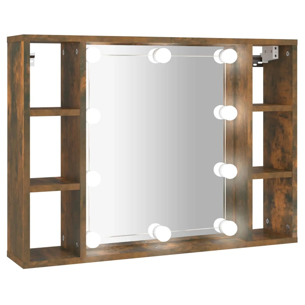 Armadio a specchio con illuminazione a LED 76 x 15 x 55 cm rovere affumicato 02_0006662