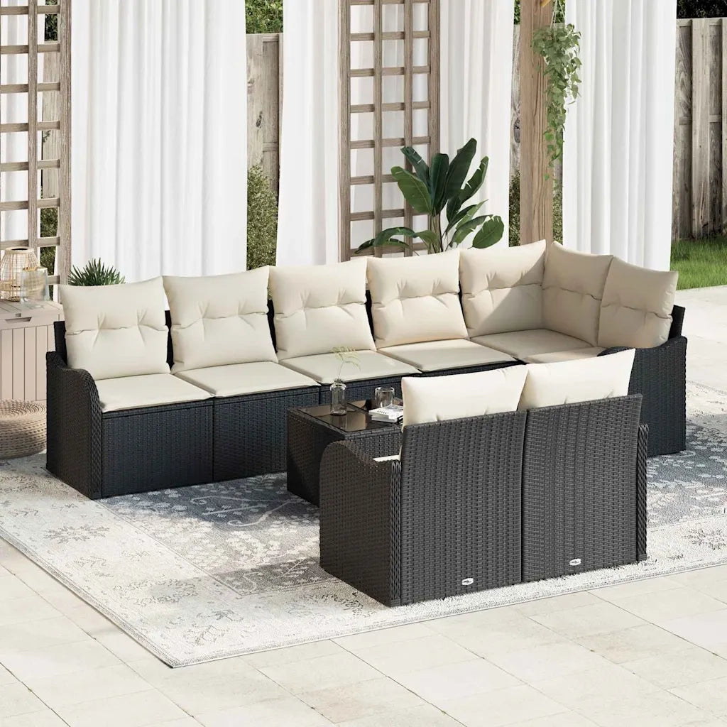 Set Divano da Giardino Nero polyrattan