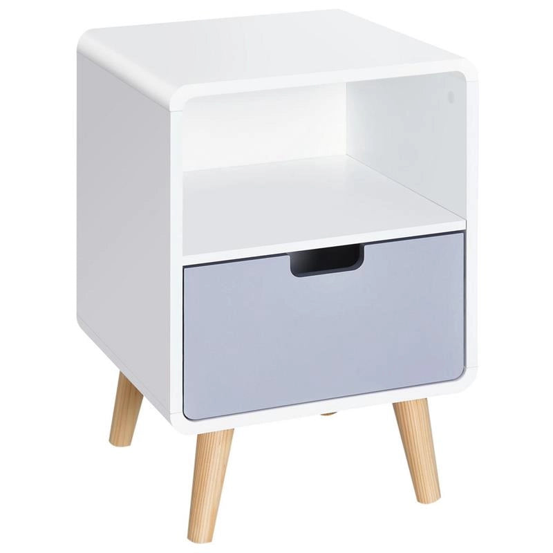 COMODINO CON CASSETTO IN LEGNO DI PINO 40X38X58 CM BIANCO E GRIGIO