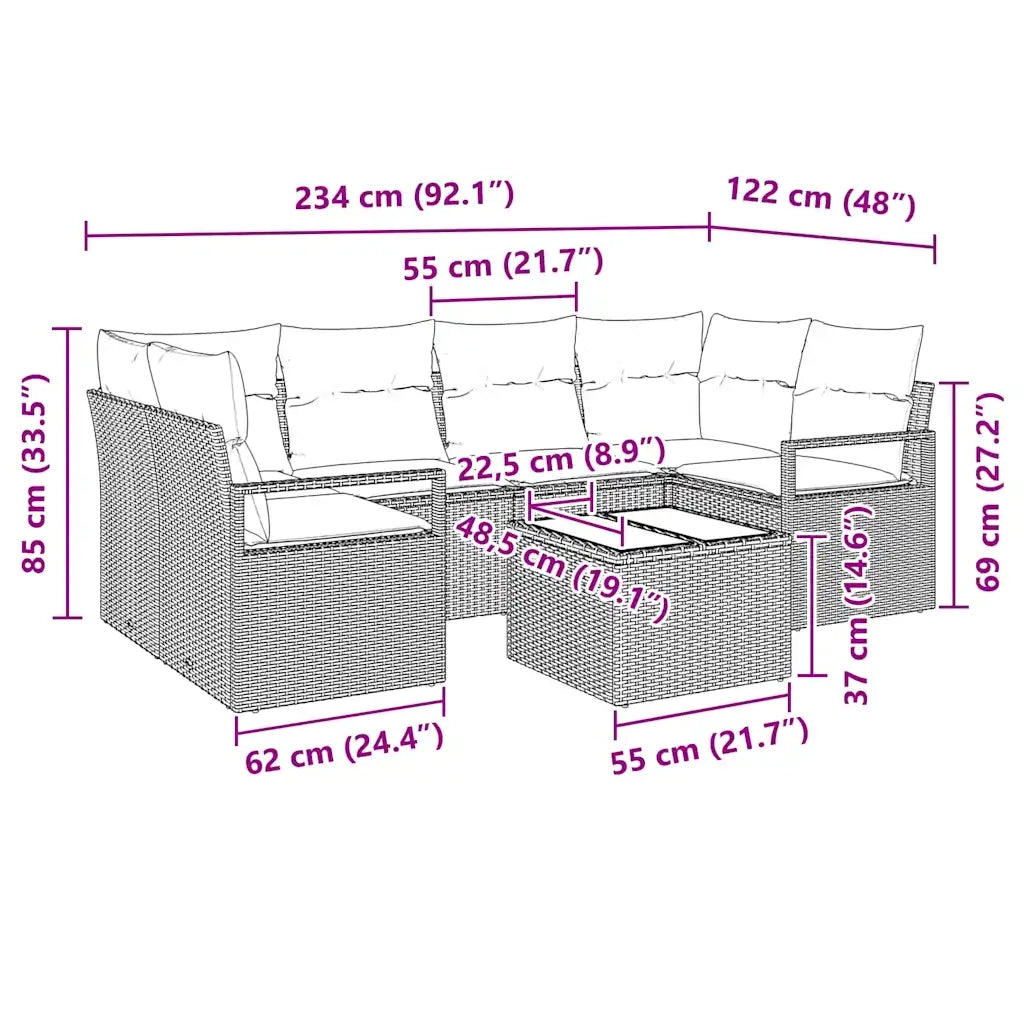 Set di divani 7 pcs Beige e Crema polyrattan