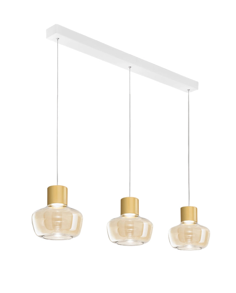 Lampada a Sospensione Kino LED 36W 3900lm 3000K Dimmerabile, Struttura in Metallo e Vetro Borosilicato Cognac - IP20 Classe 1