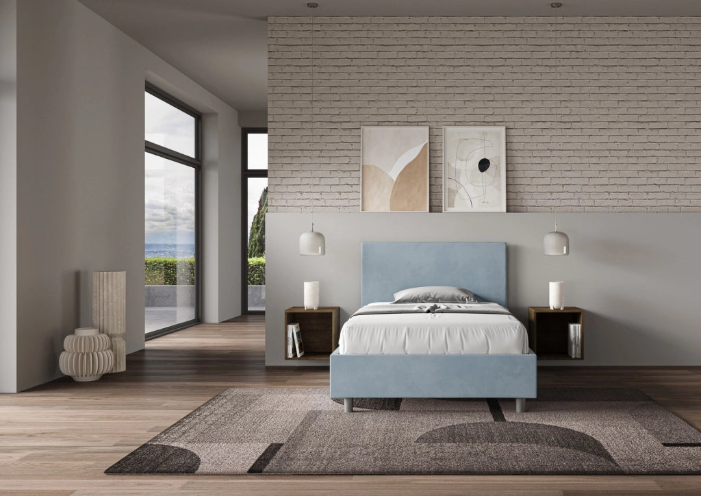 BS COM Letto una piazza e mezza contenitore imbottito 120x190 microfibra azzurro
