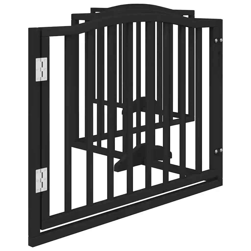 Cancelletto per cani con porta pieghevole 4 pannelli nero 320 cm in legno di pioppo 352225