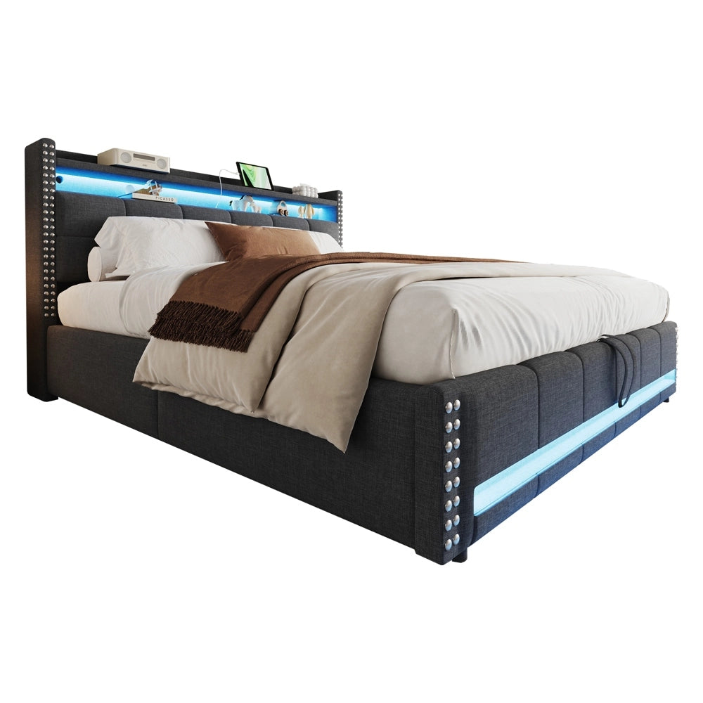 Letto matrimoniale - Xylo - 180x200 cm LED lino grigio