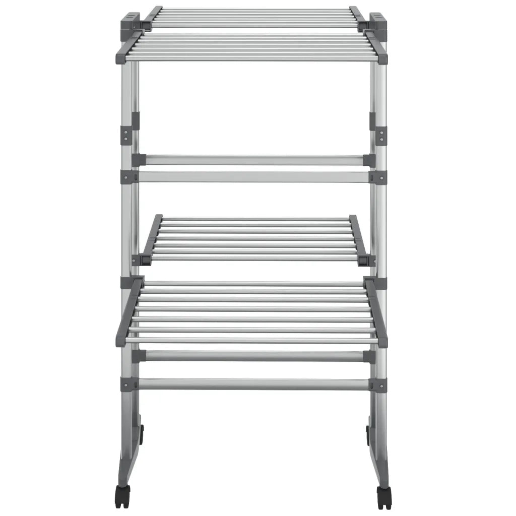 Stendibiancheria a 2 Livelli con Ruote Argento 60x70x106 cm 344377