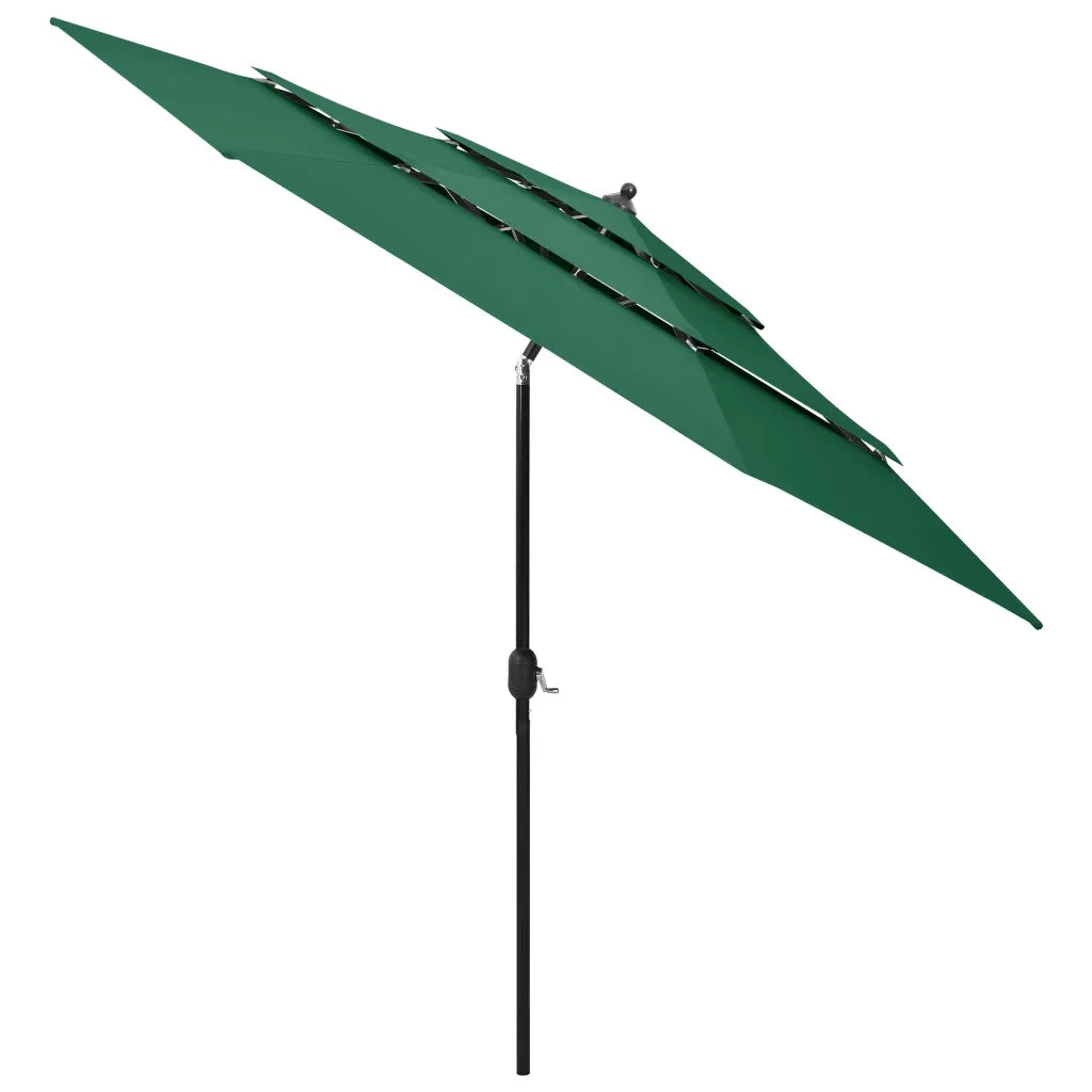 Ombrello | Parasolne a 3 Livelli con Palo in Alluminio Verde 3 m