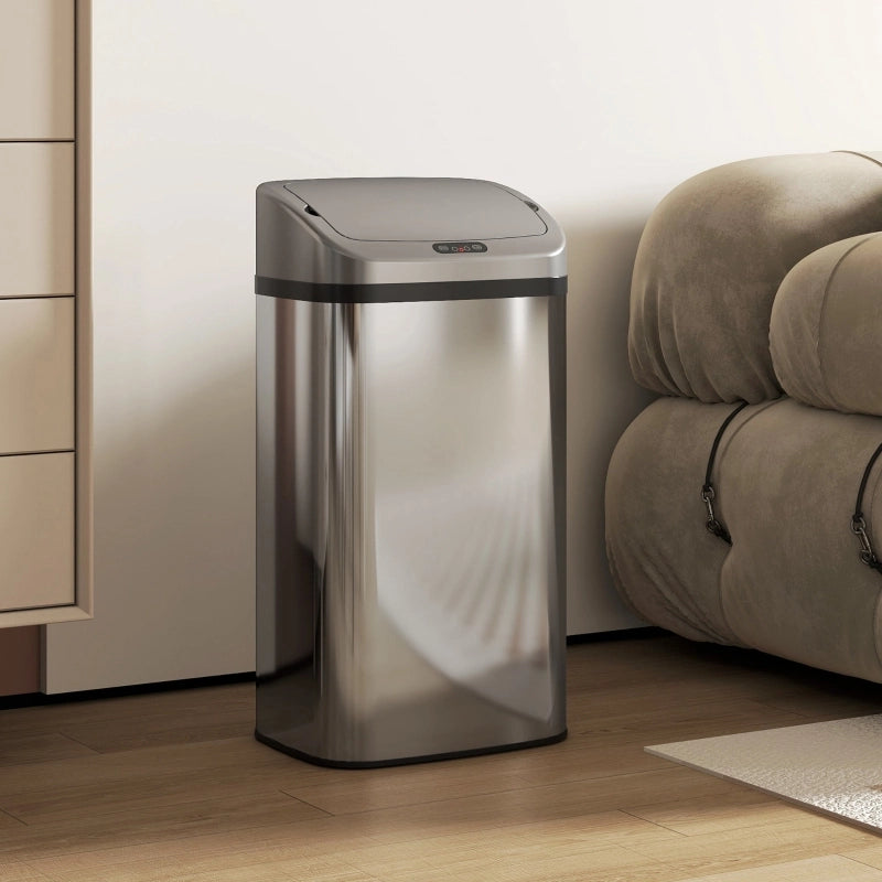 Pattumiera con sensore a infrarossi da 48 l in acciaio inox argento con chiusura automatica per cucina e ufficio