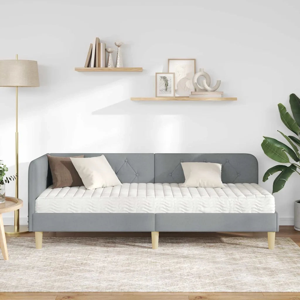 Cornice del letto ad angolo Grigio chiaro 80 x 200 cm Tessuto