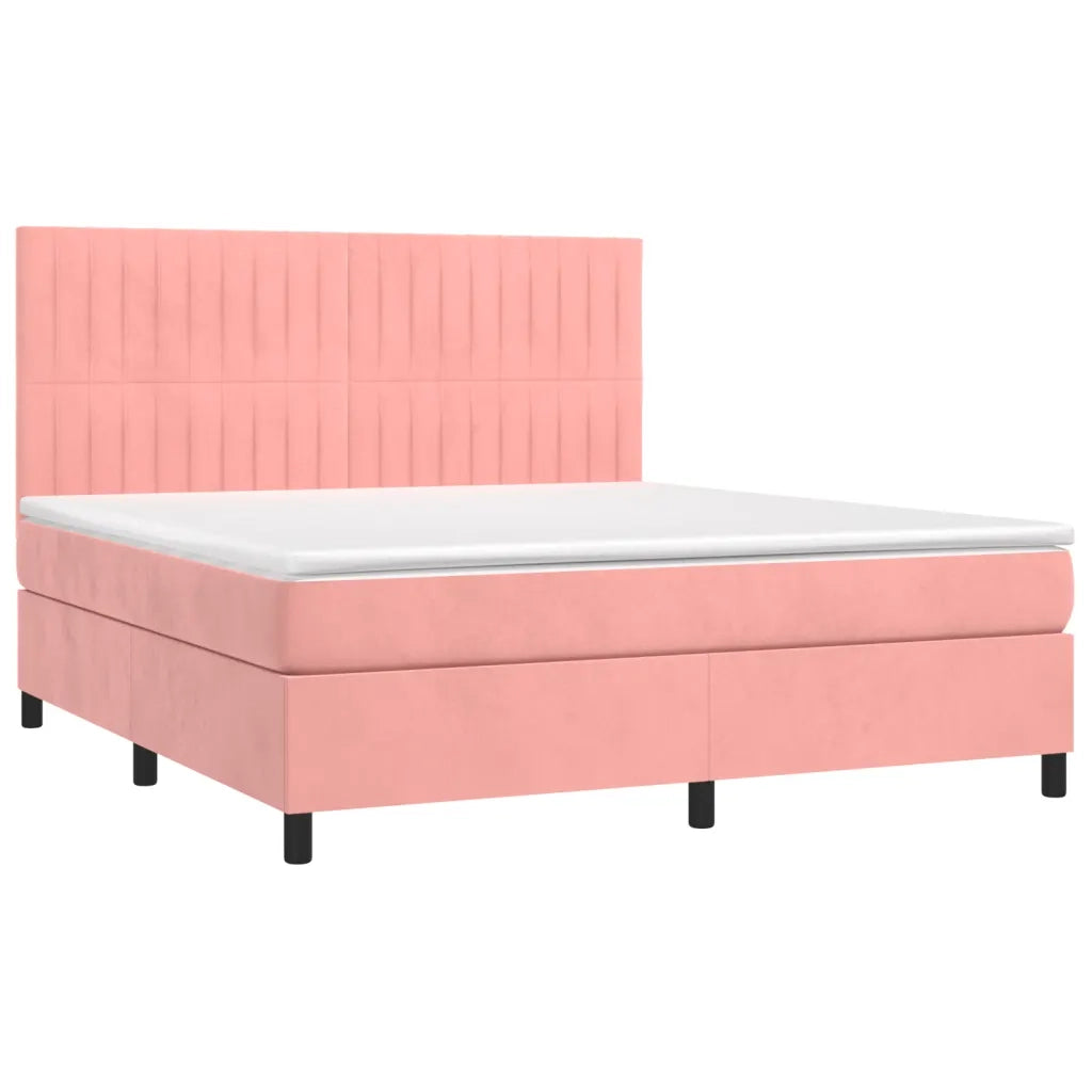 Letto a Molle con Materasso e LED Rosa 160x200 cm in Velluto 3136256