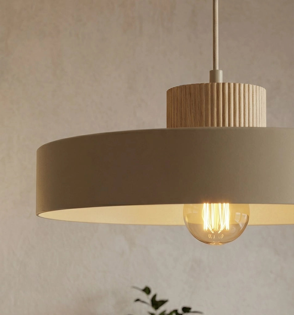Lampada sospesa KIVI Japandi beige, legno, 1xE27