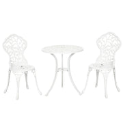 Set Tavolino e 2 Sedie da Giardino in Alluminio Bianco