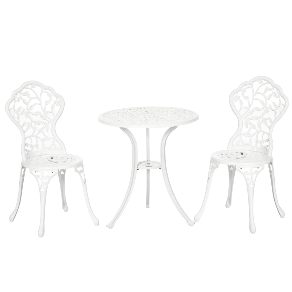 Set Tavolino e 2 Sedie da Giardino in Alluminio Bianco