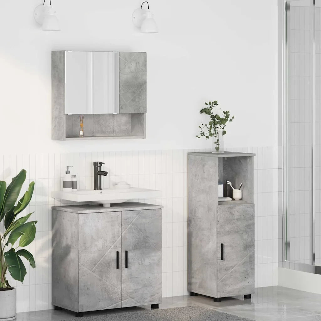 Set di mobili per il bagno con porta 3 pcs Grigio cemento