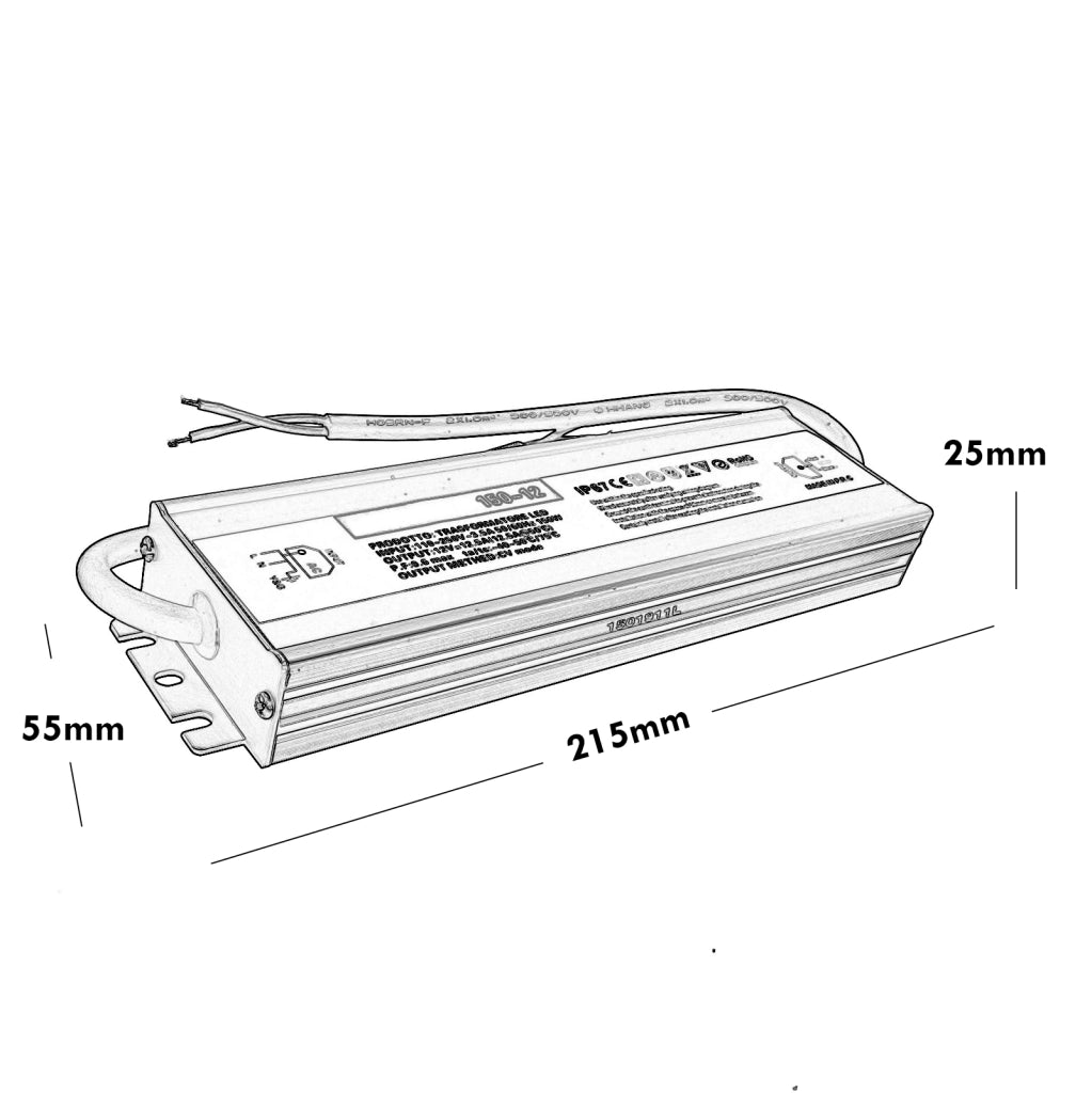 Alimentatore 150W IP67 trasformatore impermeabile in 230V out 12V dc 12.5A strisce luci LED telecamere DVR