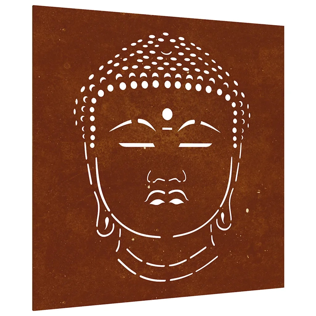 Decorazione Muro Giardino 55x55 cm Testa Buddha Acciaio Corten CFW6955943