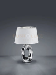 TABA LAMPADA DA TAVOLO BASE CERAMICA ARGENTO CON PARALUME BIANCO E ARGENTO H.33CM 1 LUCE ATTACCO E14