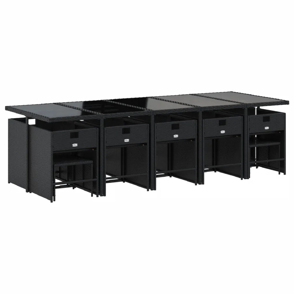 Set da Pranzo da Giardino 15 pz con Cuscini Nero in Polyrattan 3277938