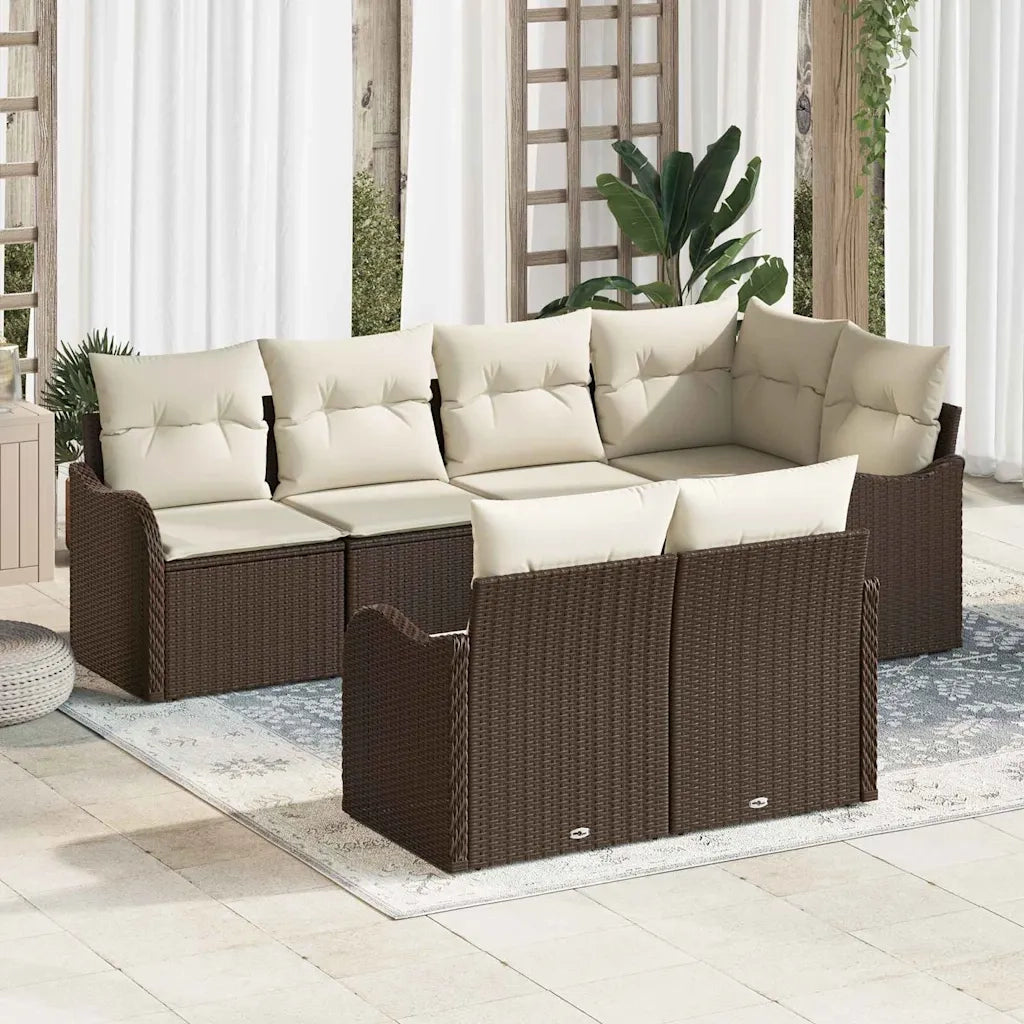 Set Divano da Giardino con cuscino 7 pcs Marrone Poly Rattan
