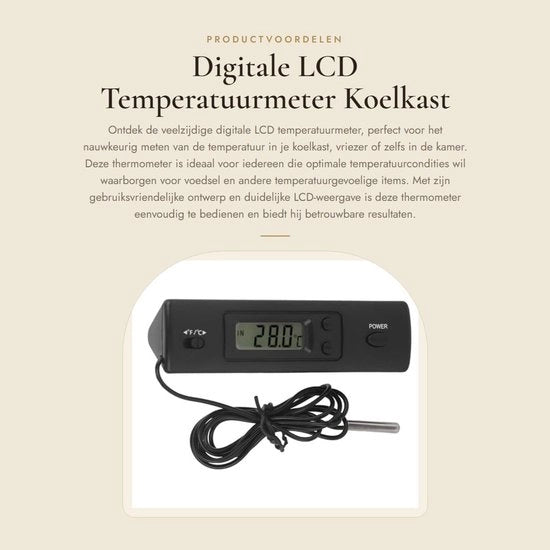 Termometro LCD Digitale per Riscaldamento e Raffreddamento - Misura con precisione - Adatto per uso interno ed esterno - Con cavo - Misura la temperatura con precisione - Adatto per frigorifero e congelatore