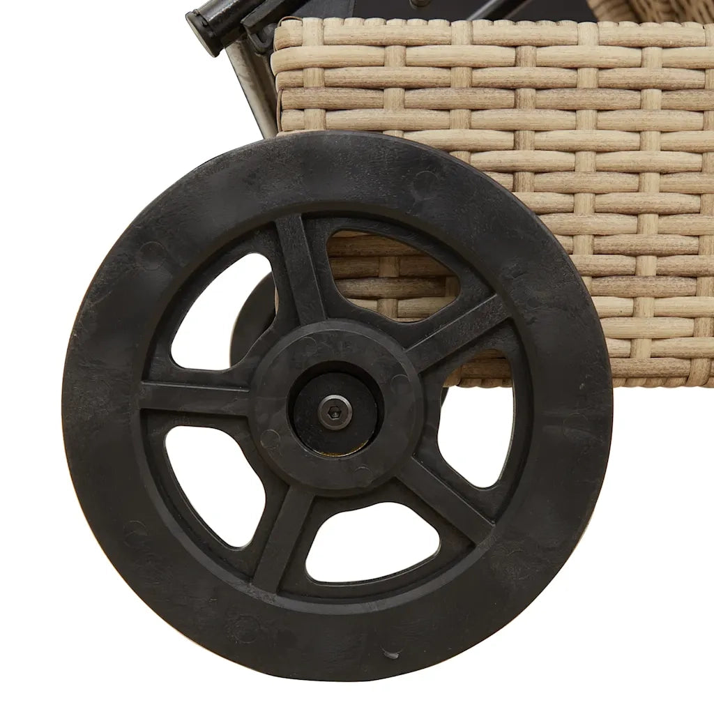 Lettino Prendisole con Ruote e Cuscino in Polyrattan Beige 4104037