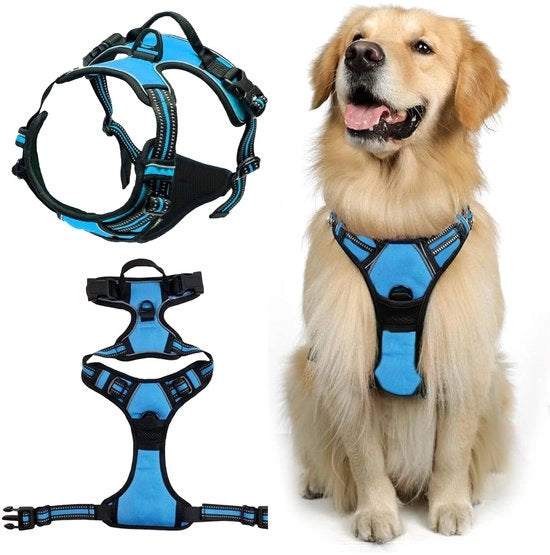 Harnas per cani anti-trekking - adattabile - respirante - per cani di taglia media - M - blu