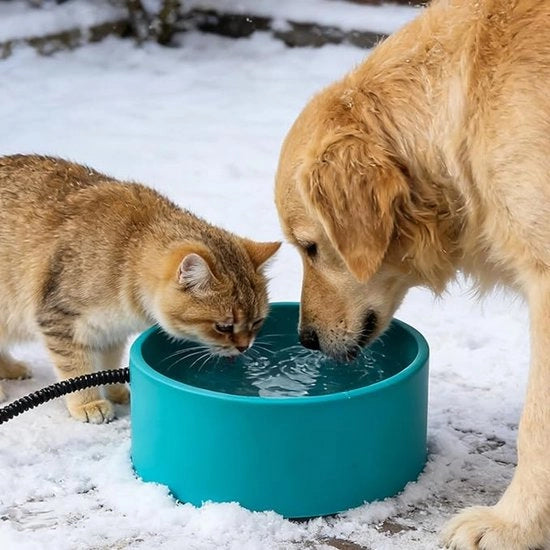 Bacino per acqua calda esterno da 3,2 litri, riscaldamento termo-stabile da 30 W, compreso chiodo per fissaggio, adatto per cani, gatti, galline, anatre e scoiattoli in inverno.