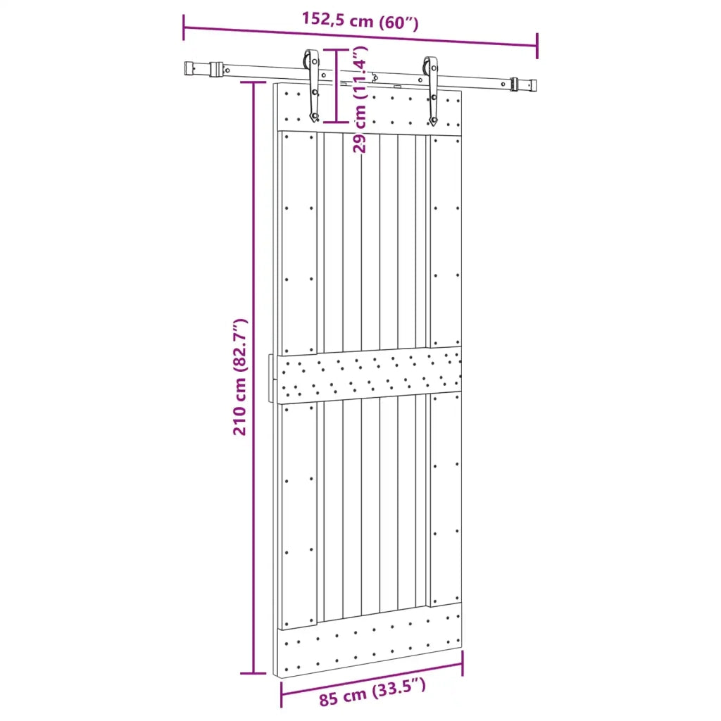 Porta scorrevole NARVIK Naturale e Nero 85 x 210 cm (152,5 cm) 3445337