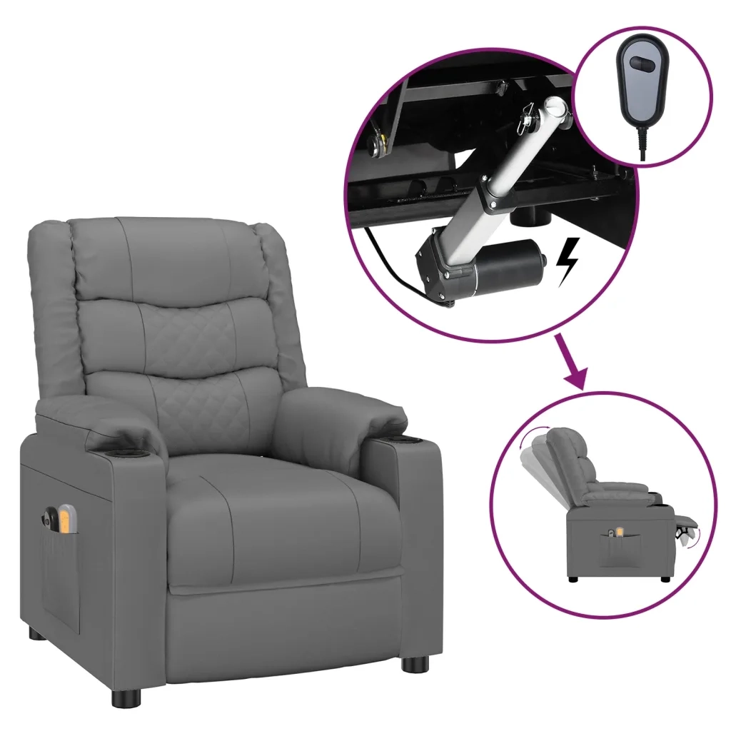 Poltrona Massaggiante Elettrica Grigio Similpelle 3143459
