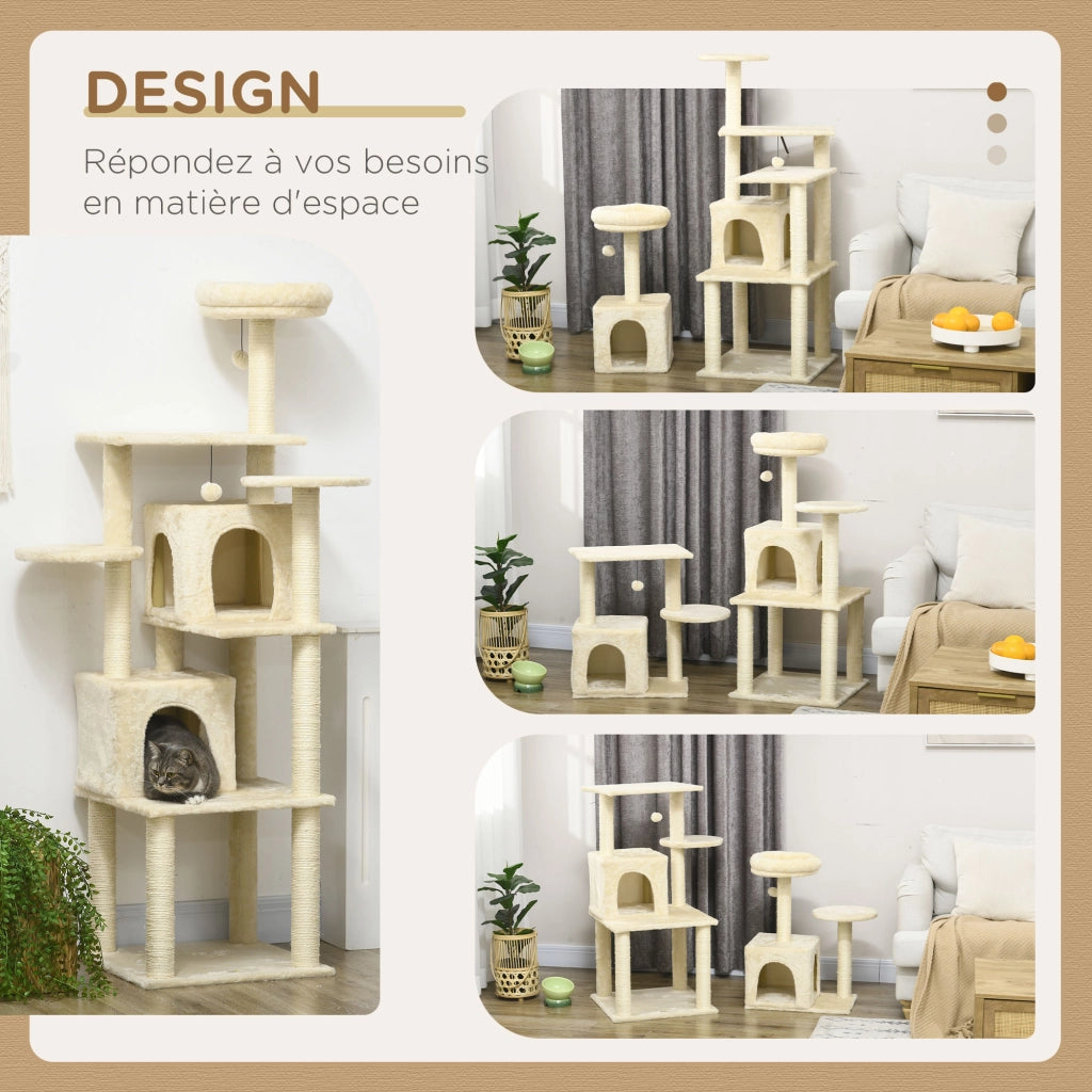 Albero per gatti con piattaforme e nicchie ¨C Minimal ¨C Beige 171 cm