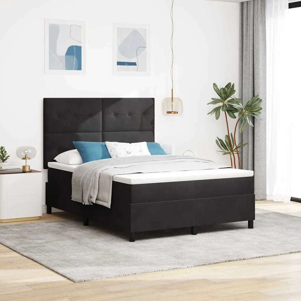 Letto a Sorgente LED con materasso Nero 140 x 190 cm Tessuto