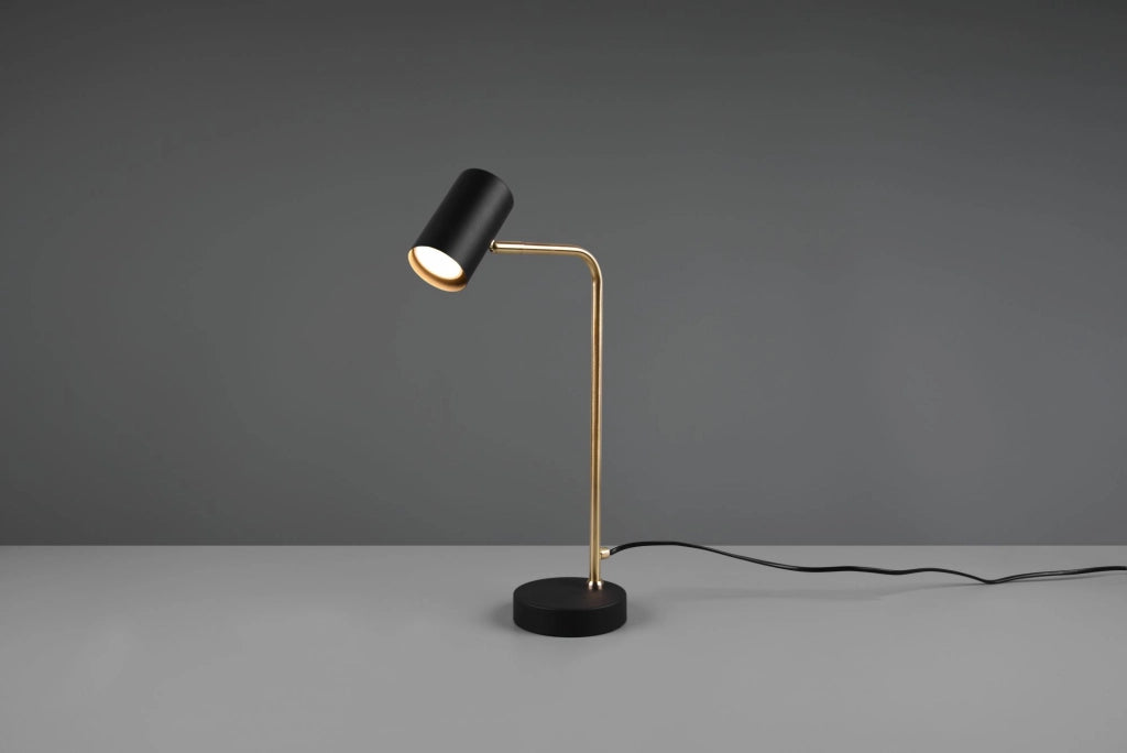 MARLEY LAMPADA DA TAVOLO SPOT CILINDRO OTTONE SATINATO + NERO H. 45CM 1 LUCE ATTACCO GU10