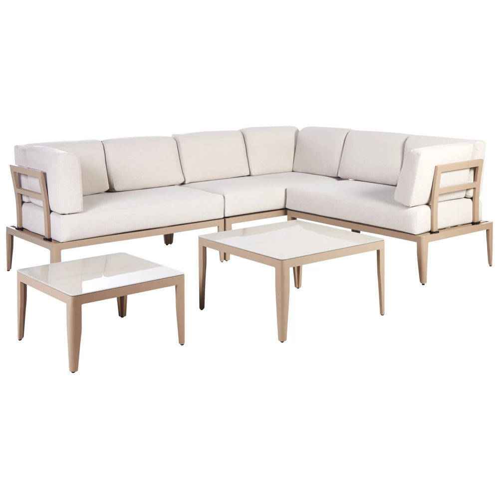 Set Divano da Esterno in Alluminio grigio e cuscini beige a 6 posti Patio Moderno
