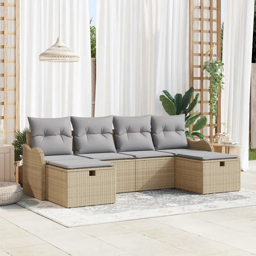 Set Divano da Giardino con cuscino 6 pcs Beige polyrattan
