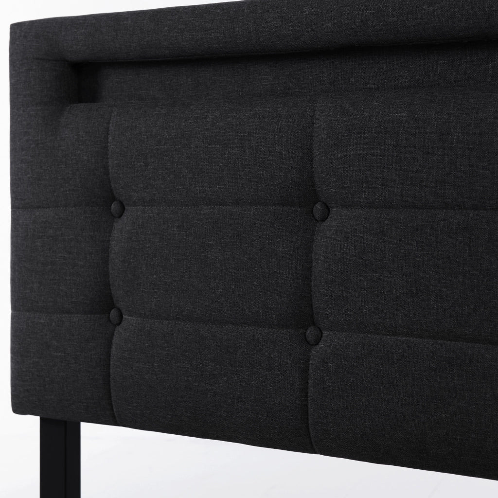 LETTO imbottito 90x200 cm con LED, 2 cassetti, nero