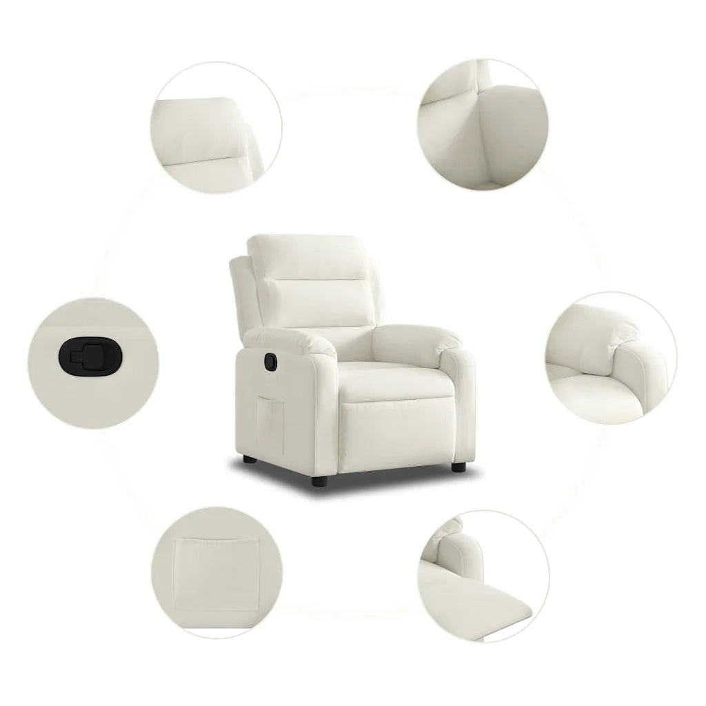 Poltrona | Sedia Relax Reclinabile Crema in Velluto
