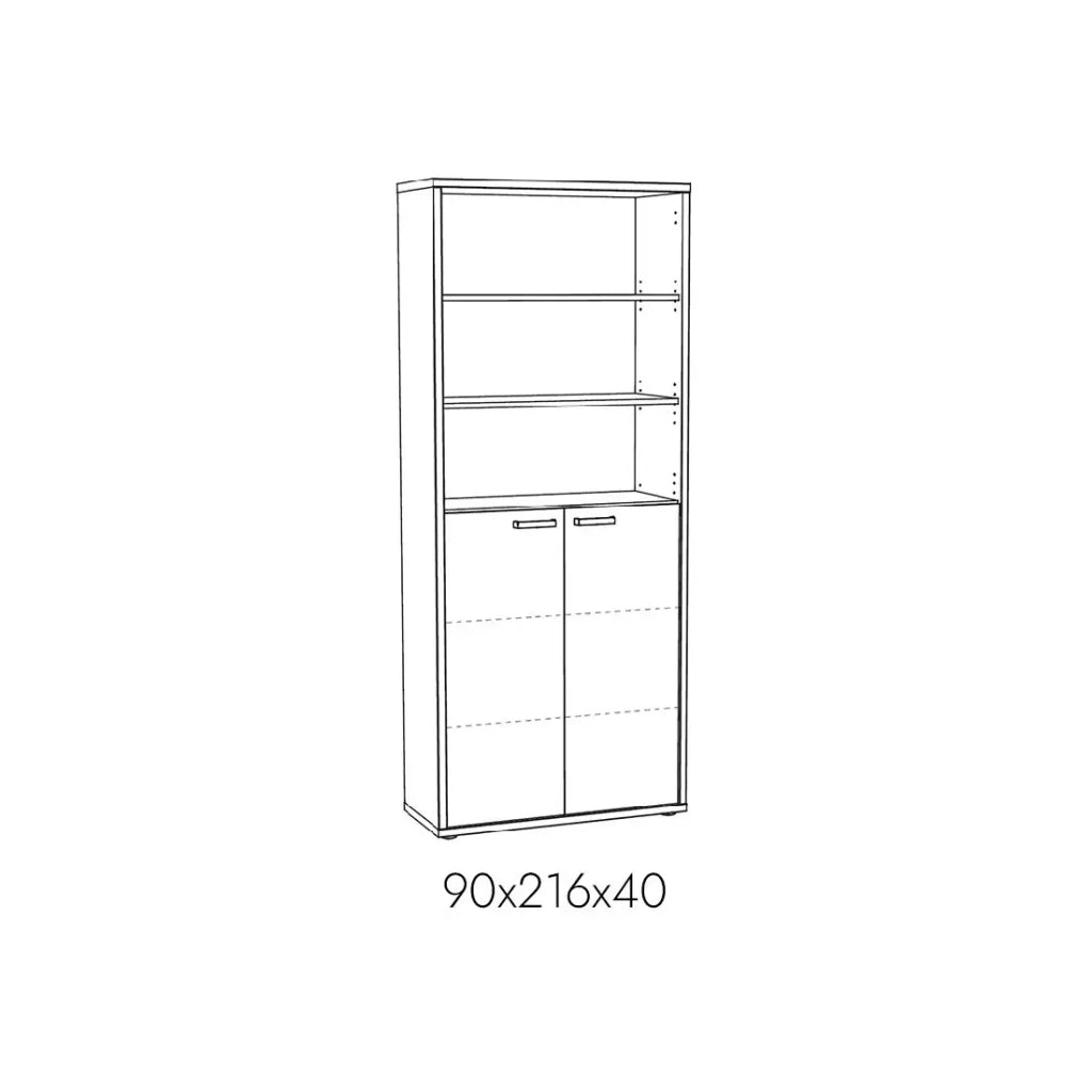 Libreria da ufficio - 2 porte e scaffali - Collezione SOON - Bianco Opaco