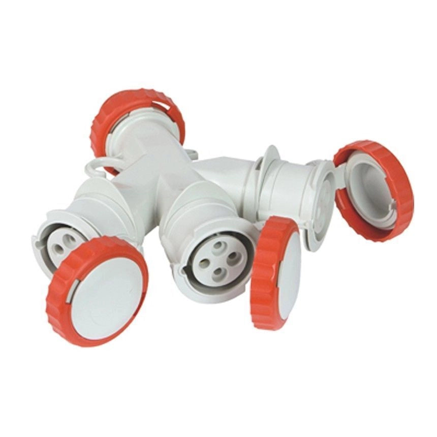 Fanton 73140 Adattatore Industriale Triplo da Spina 3P+T 16A 400V IP67 a 3 Prese CEE 3P+T 16A 400V colore Rosso