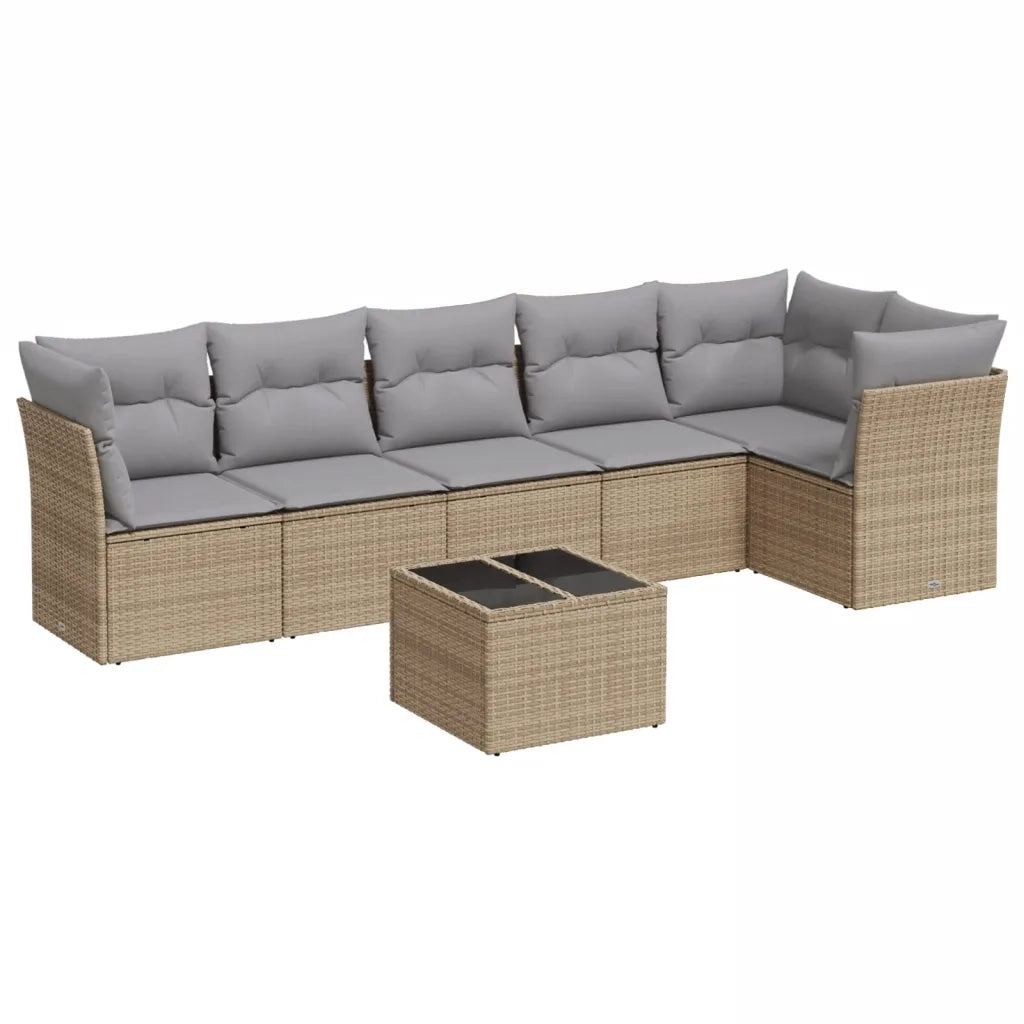 Set Divani da Giardino 7 pz con Cuscini Beige in Polyrattan 3217669