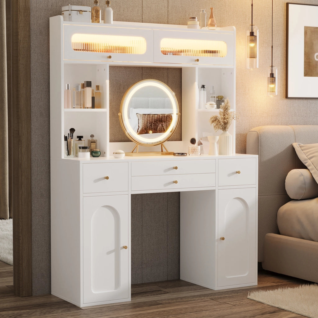 TOELETTA con specchio LED 120x40x160 cm Bianco MDF e vetro