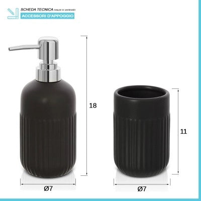 Accessori bagno da appoggio in set 3 pezzi in ceramica colore nero Cup